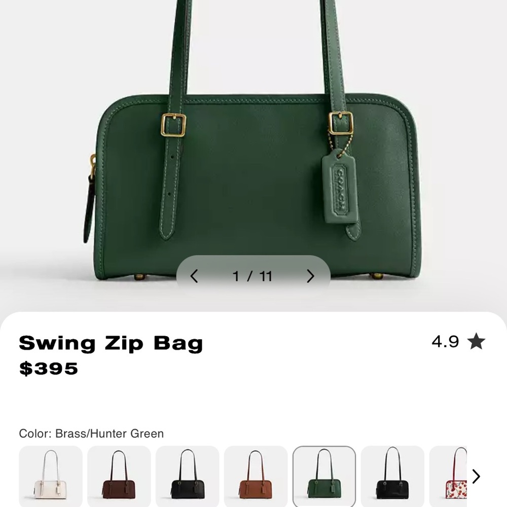 Coach Green Leather Swing Zip Bag